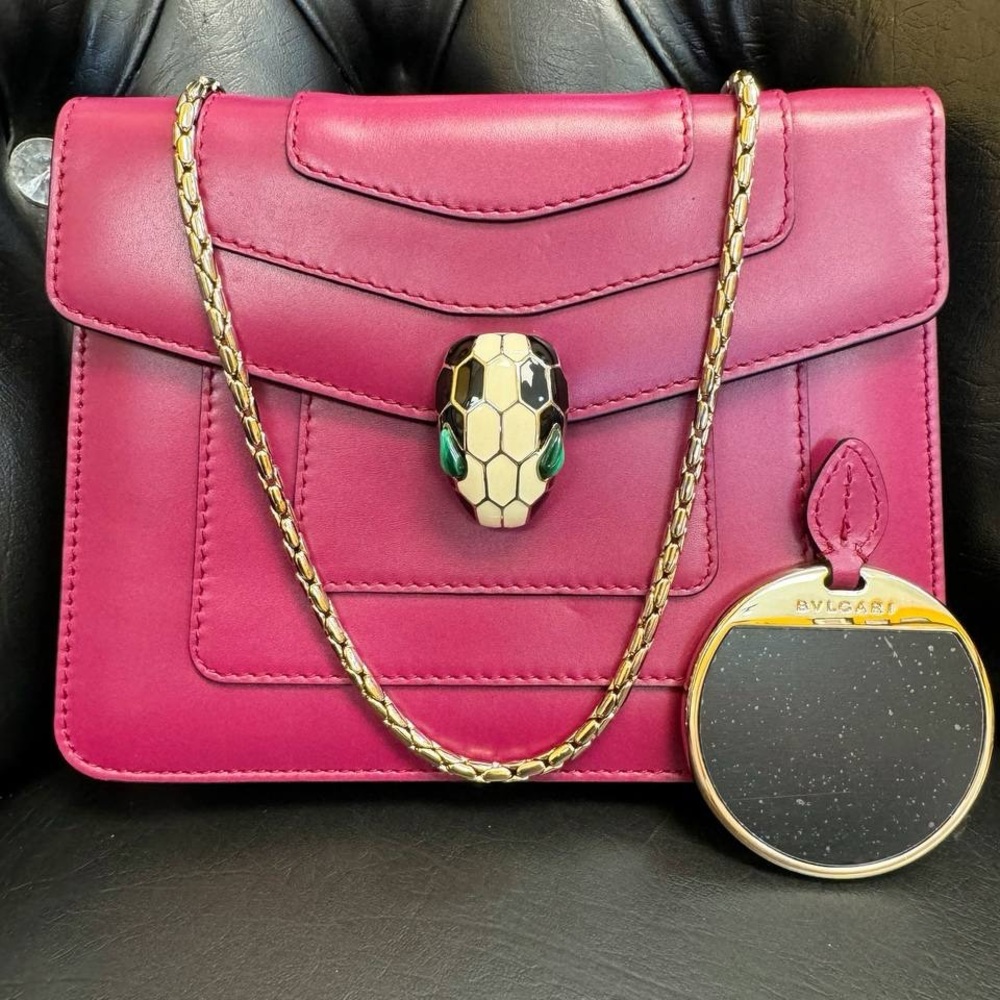 Bvlgari Serpenti Forever Square Crossbody Purple Shoulder Bag calf Leather Beet